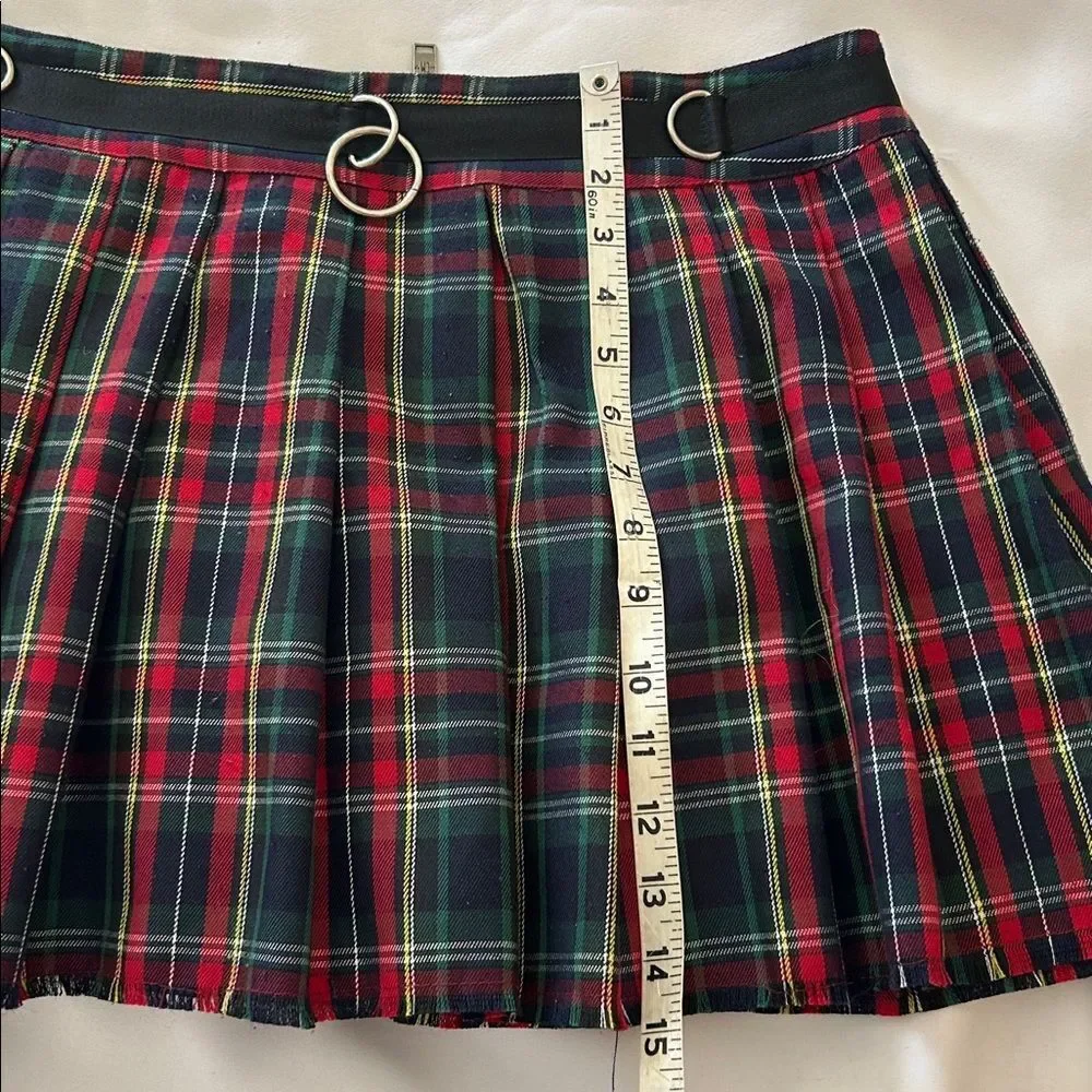 Current Mood Dollskill Red /Navy Tartan Pleated Mini Skirt Ring Belt extra large